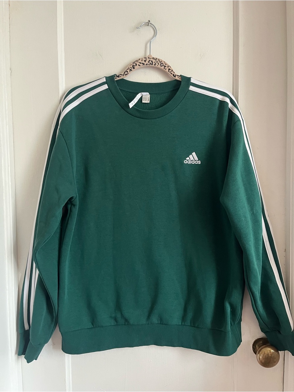 Adidas Women's Green Crewneck Sweatshirt with White Stripes